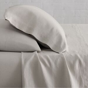 ❤️BUY 2 GET 1 FREE  West Elm European Flax Linen Sheet Set,Full,Frost Gray,$269